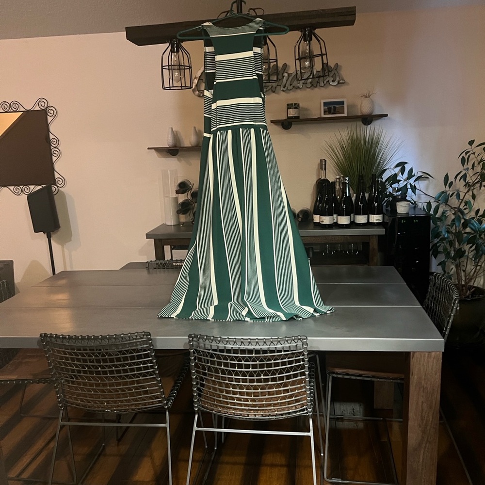 Women’s Green and White Striped Maxi Dress - Sleeveless Elegant Summer Gown
